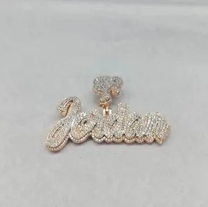 Authentic 3.50Ct Real Moissanite Round Cut Custom Name Pendant 14K Yellow Gold Plated