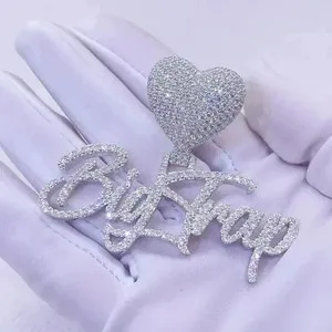 Authentic Real Moissanite 3Ct Round Cut Custom Letter Name Pendant 14K White Gold Plated