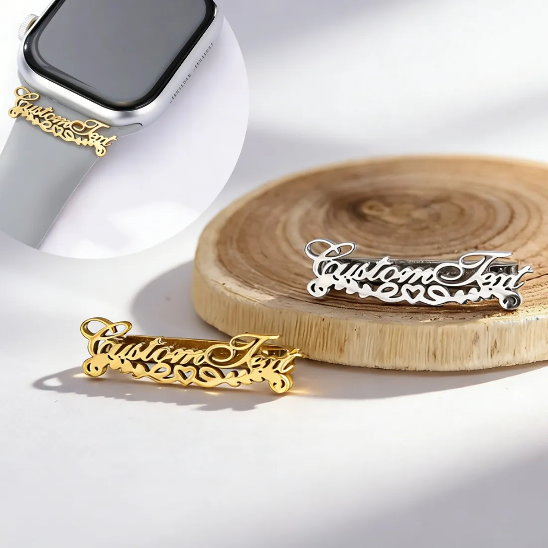 Authentic Luxury Heart Cursive Customized Name Watch Strap 20mm 22mm Band Charms for Wristwatch Decoration