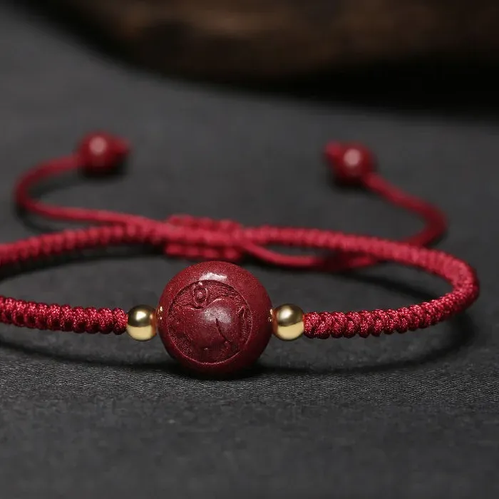 Authentic Crimson Serpent's Embrace: Cinnabar Zodiac Charm Bracelet