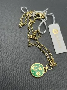 Authentic NWT Gorjana Luck Love U Coin Clover Ladybug Pendant Necklace 18k Gold Plated 18”