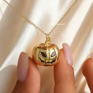 Authentic Pumpkin Pendant Gold Plated Cute Halloween Jewelry Spooky Charm Necklace
