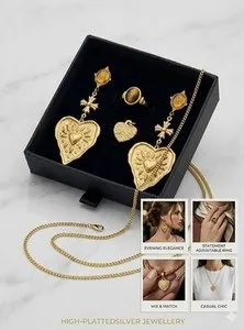 Authentic 18K Gold Plated Jewelry Box Set for Women Cute Heart Pendant Necklace...