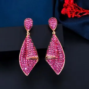 Authentic Women Cute Gold Plated Handkerchief Dangle Earrings Cubic Zirconia Party Jewelry