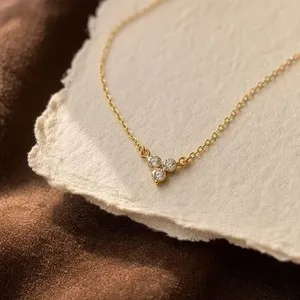 Authentic Classic Woman Gold Plated Cute CZ Charm Necklace Chain Anti-tarnish