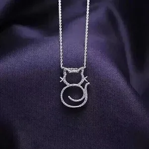 Authentic The Celestial Feline: 14K White Gold Plated Simulated Diamond Cat Talisman