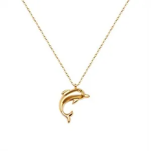Authentic Woman 18K Gold Plated Cute Dolphin Charm Chain Necklace
