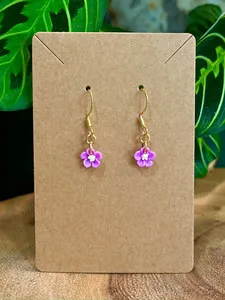 Authentic 18k Gold Plated Purple Flowers Summer Plants Mini Charms Cute Handmade Earrings