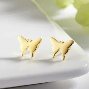 Authentic Cute Petite Yellow Gold Plated Butterfly Stud Post Earrings