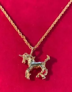 Authentic 14KT GOLD PLATED CUTE UNICORN CHARM W/ 16"14KT GOLD PLATED ROPE CHAIN- 2008