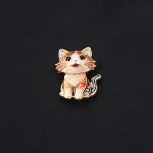 Authentic Cute Enamel Cat Brooches Rhinestone Gold Plated Kitten Lapel Pins Kitten Jewelry