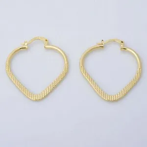 Authentic Cute Yellow Gold Plated Nicely Textured Heart Shaped 1.25" Hoop Earrings