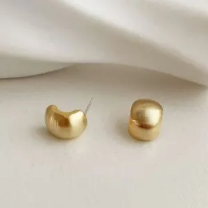 Authentic Woman 14K Gold Plated Arc Cute Earring Stud Brushed C Shape
