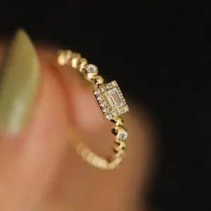Authentic Cute Women 14k Gold Plated Thin Square CZ Band Ring