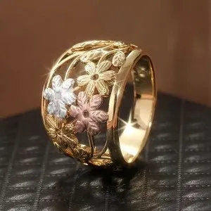 Authentic 2 Colors ins Woman 18k Gold Plated Flower Cute Band Ring