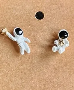 Authentic Stardust Explorer Astronaut Stud Earrings - Cosmic Traveler Gold Plated Talisman