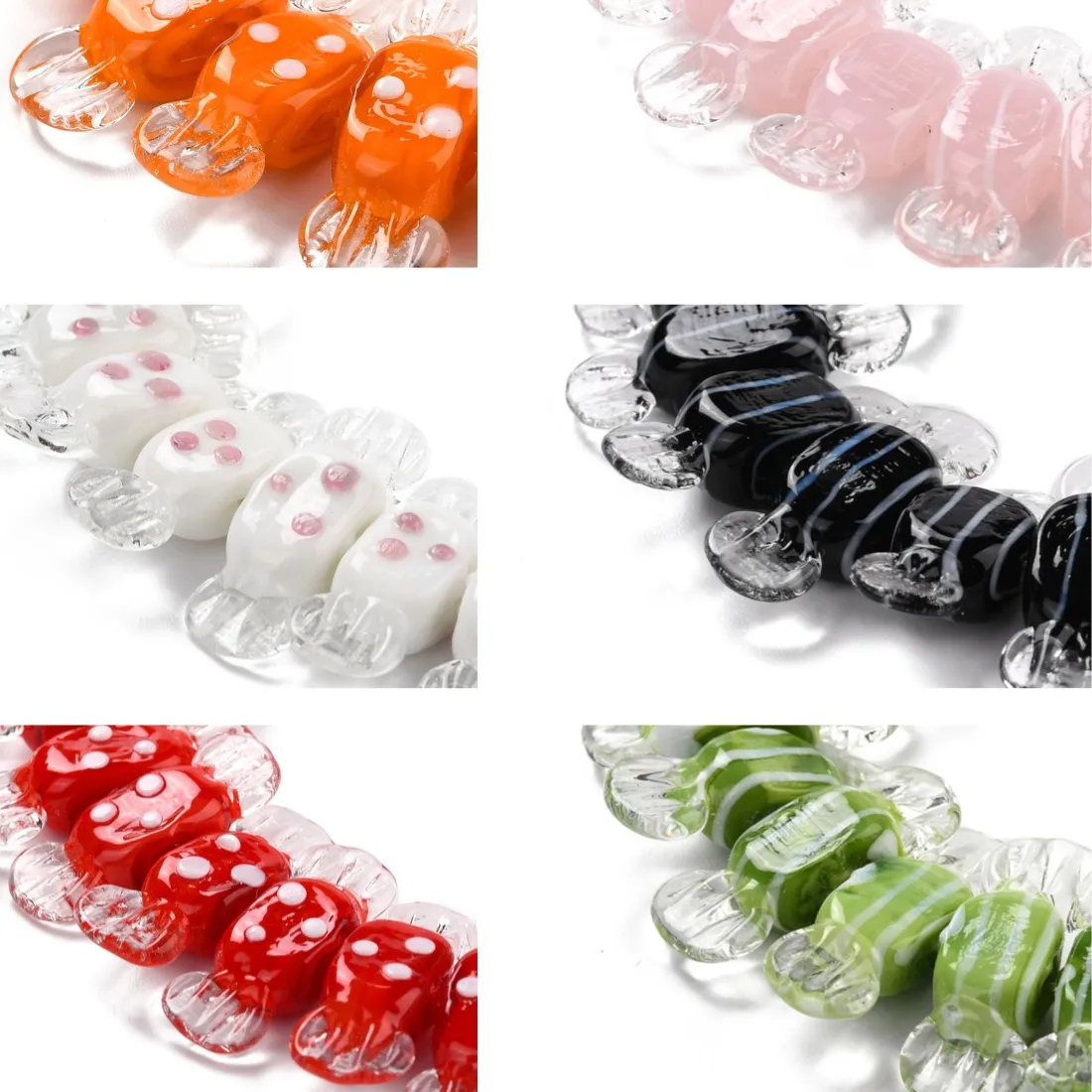 Authentic 5pcs Cute Bumpy Candy Shape Handmade Lampwork Beads Loose Spacer Beads for DIY Jewelry Making Accessories