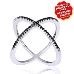 Authentic 1/10 Ct Round Genuine Diamond 14K White Gold Plated Silver "X" Wedding Ring