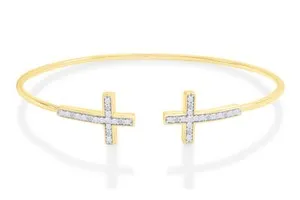 Authentic Radiant Dual Cross Diamond Bangle in 14K Gold-Plated Silver
