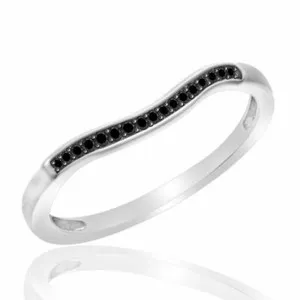 Authentic 1/10ct Real Black Diamond Engagement Band Ring 14K White Gold Plated Sterling