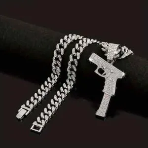 Authentic The Sovereign Guardian - Iced Cubic Zirconia Hand Gun Amulet & Cuban Chain