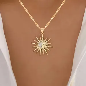 Authentic Gold - Plated Sun and Moon & Cubic Zirconia Pendant & Necklace