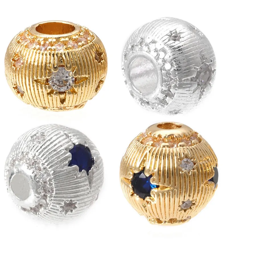 Authentic 2PCS 18K Gold Color and Zircon Round Necklaces Bracelets Spacer Beads High Quality Diy Earrings Jewelry Making Accessories