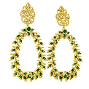 Authentic Emerald Radiance: 18K Gold Plated Leaf of Life Earrings