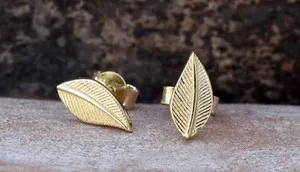 Authentic Whispers of the Forest Canopy 14k Gold-Plated Leaf Stud Earrings