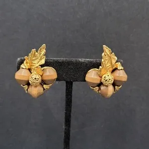 Authentic Enchanted Leaf Whisper Earrings – Gold‑Plated Wood Beads, 1.25"