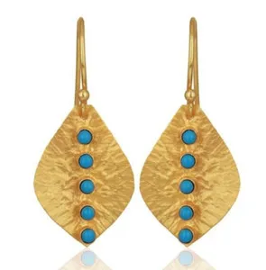 Authentic Enchanted Emerald Leaf Earrings – 18K Gold‑Plated Turquoise Talismans