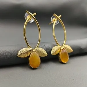 Authentic Golden Foliage Citrine Teardrop Earrings