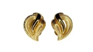 Authentic Gilded Foliage Whispers: Dior Textured Leaf Clip-On Earrings
