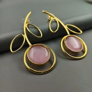 Authentic Celestial Rose Quartz Leaf Earrings: Gold‑Plated Harmony for Women & Adults