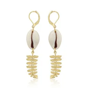 Authentic Gilded Ocean Whisper Cowrie and Leaf Talisman Earrings