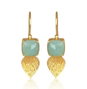 Authentic Golden Leaf‑Drop Chalcedony Earrings – Mystic Aura of Nature
