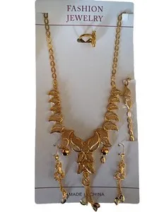 Authentic 24k Gold Plated Leaf Design Set Ring Earrings Necklace Bracelet