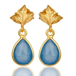 Authentic Celestial Whisper Leaf Earrings - Ethereal Blue Chalcedony and Sacred Gold Talismans