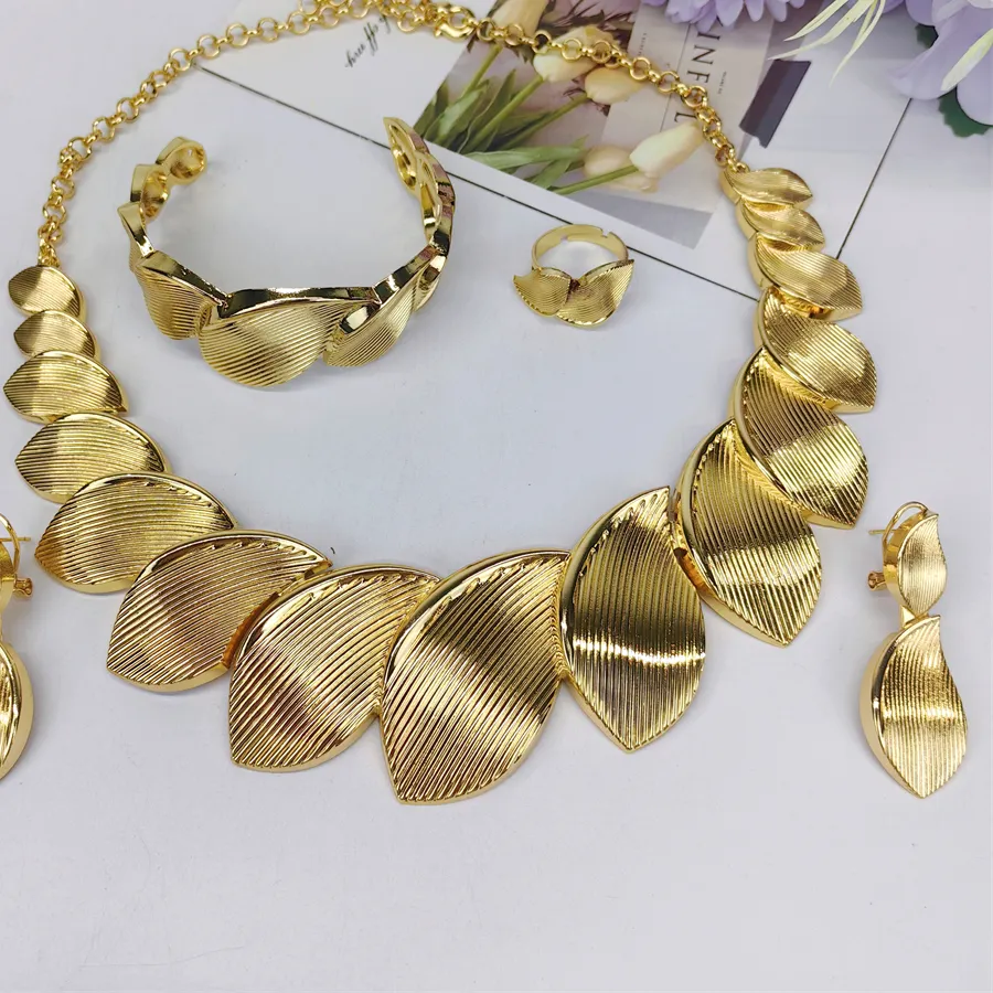 Authentic TITI Italian 18K Gold Plated Jewelry Set Vintage Leafs Design Exaggeration Large Jewellry For Women Wedding 2026