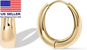Authentic 14K Gold Plated 925 Sterling Silver Post Small Chunky Hoops Earrings | Thick Lig