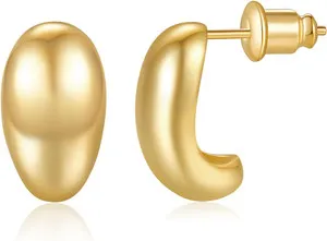 Authentic Elegant Teardrop Hoop Earrings | 14K Gold Plated | Sterling Silver Post