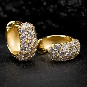 Authentic Yellow Gold Plated 925 Sterling Silver Post Cz Honey Comb Set Hoop Earrings