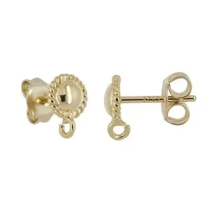 Authentic Gold Plated Sterling Silver Round Dome Stud Post Earrings Connector #99151