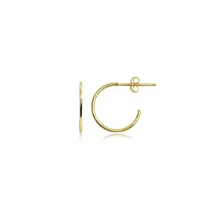 Authentic 15mm Polished Open 1mm Thin Round Post Gold Plated 925 Silver C-Hoop Earrings