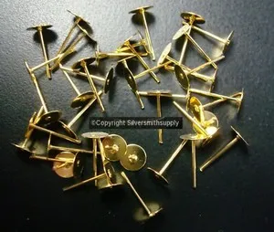 Authentic 6mm Gold plated flat pad earring posts 40pcs pierced post findings FPE039