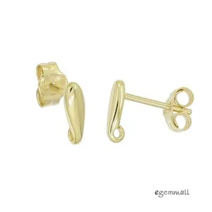 Authentic Gold Plated Sterling Silver Small Teardrop Stud Post Earrings Connector #99162