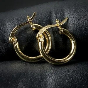 Authentic Men's Solid Yellow Gold Plated 925 Sterling Silver Post Huggie Hoop Earrings
