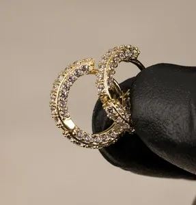 Authentic 14K Gold Plated Thin 925 Sterling Silver Post Fully Iced Men's Cz Hoop Earrings
