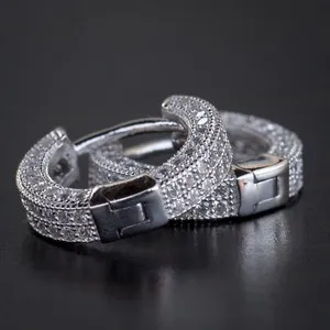 Authentic Men's Small White Gold Plated 925 Sterling Silver Post Iced Hoop Earrings