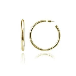 Authentic 35mm Polished Open Round Post Gold Plated Sterling Silver C-Hoop Earrings